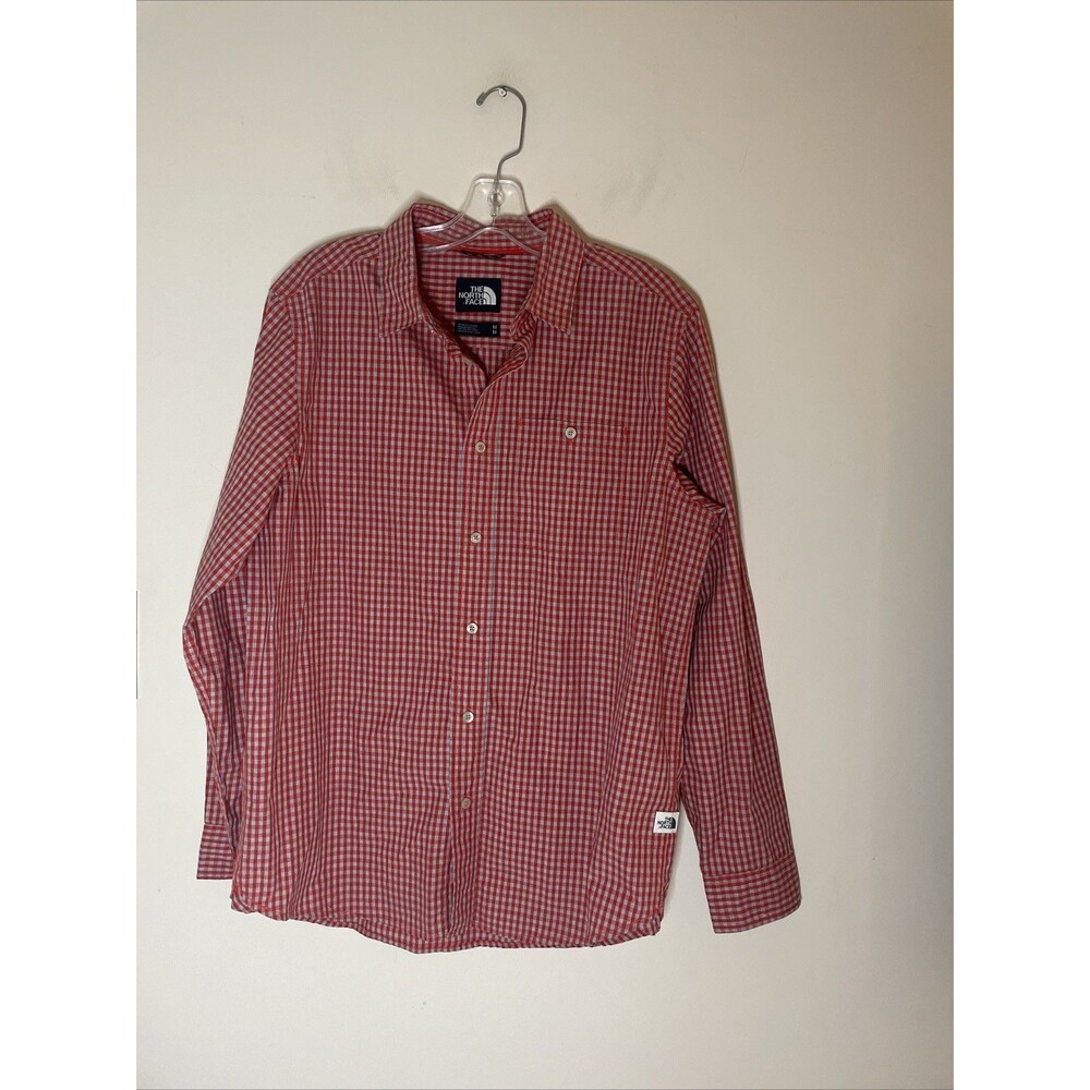 The North Face Mens Gingham Button Up Shirt Long Sleeve Red Gray Size M